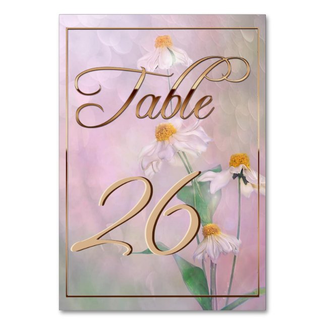 Numeração De Mesa Flores de margarida rosa/Dourada (Frente)