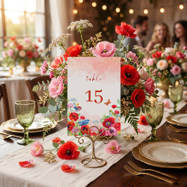 Numeração De Mesa Flores de Papoula para Festa de Noivado Romântica