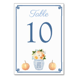 Numeração De Mesa Flores de Queda Pumpkin Chinoiserie Casamento Azul