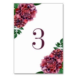 Numeração De Mesa Flores de queimaduras de aquarela. Casamento Dahli