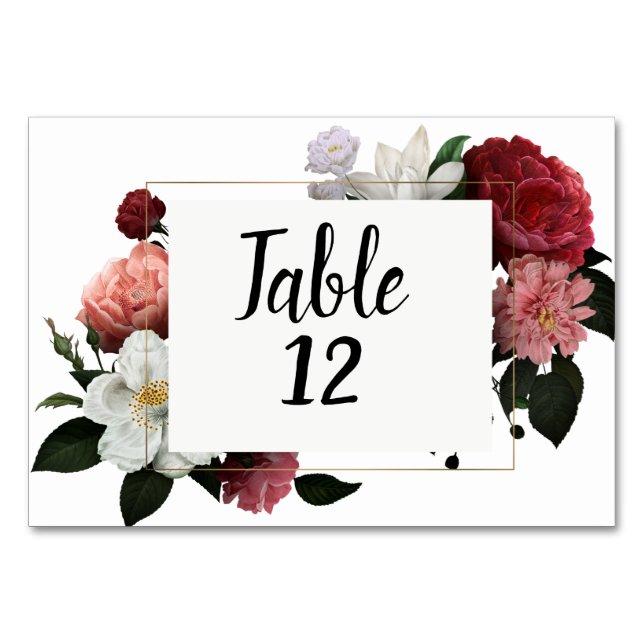 Numeração De Mesa Flores Elegantes Burgundy e Rosa (Frente)