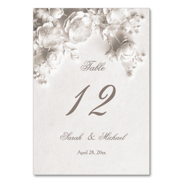 Numeração De Mesa Flores Esculturais Brancas Casamento   (Frente)