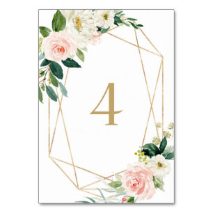 Numeração De Mesa Flores Geométricas em Aquarela para Mesa 4 Casamen