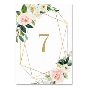 Numeração De Mesa Flores Geométricas em Aquarela para Mesa 7 de Casa