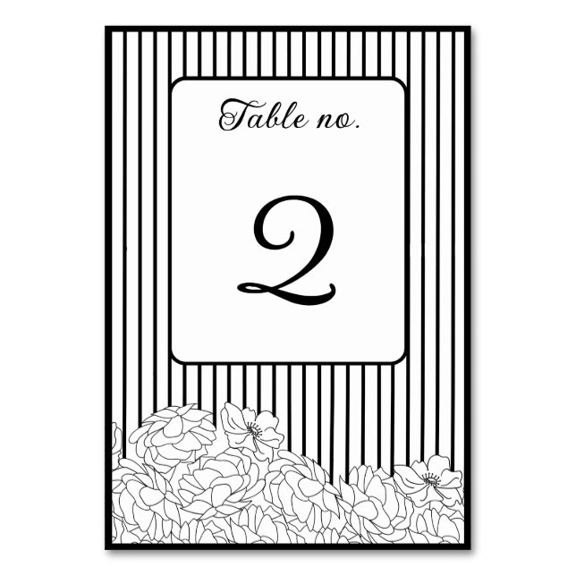 Numeração De Mesa Flores Pretas e Brancas em faixas (Frente)
