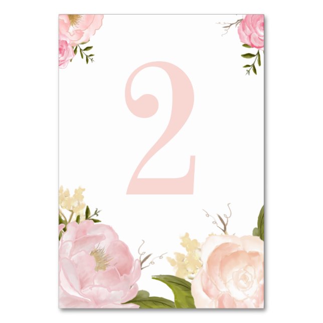Numeração De Mesa Flores Românticas De Aquarela Rosa Número 2 (Frente)