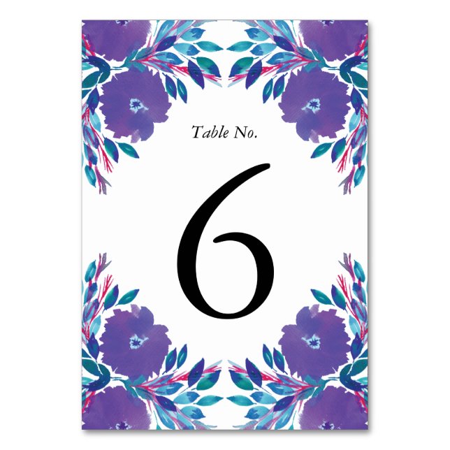 Numeração De Mesa Flores Roxas Número da Tabela Pintada (Frente)