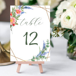 Numeração De Mesa Flores Selvagens Faux Gold Foil Geométrico Frame R