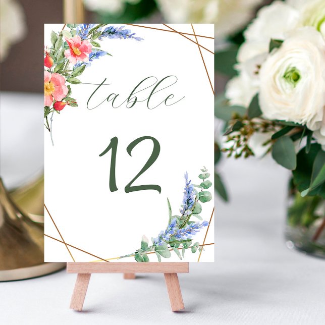 Numeração De Mesa Flores Selvagens Faux Gold Foil Geométrico Frame R (Criador carregado)