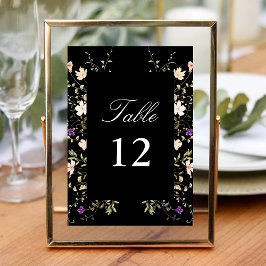 Numeração De Mesa Flores Selvagens Pretas Elegantes Caligrafia de Ca