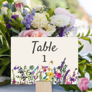 Numeração De Mesa Flores Silvestres Aquarela Creme Roxo Casamento