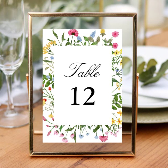 Numeração De Mesa Flores Silvestres Coloridas Modernas Caligrafia de (Modern colorful wildflowers calligraphy table numbers guide guests with stylish clarity)