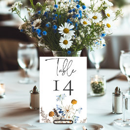 Numeração De Mesa Flores Silvestres e Margaridas em Azul Empoeirado