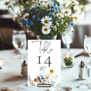 Numeração De Mesa Flores Silvestres e Margaridas em Azul Empoeirado
