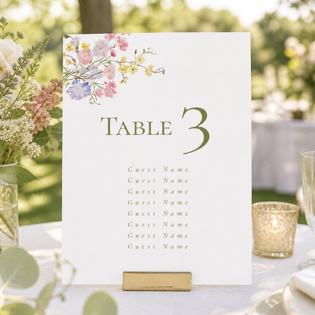 Numeração De Mesa Flores Silvestres Elegantes Casamento Roteiro Verd (Elegant Wildflowers Green Script Wedding Table Number)