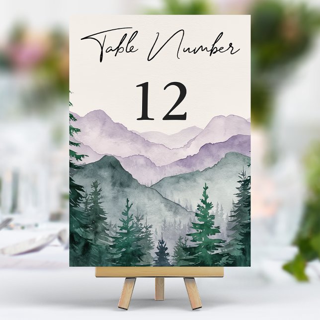Numeração De Mesa Floresta de Montanha Nebulosa Casamento Aquarela (Criador carregado)