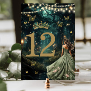 Numeração De Mesa Floresta Encantada Vestido Verde Quinceañera