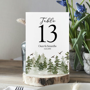 Numeração De Mesa Floresta Verde Moderna de Aquarela de inverno com 