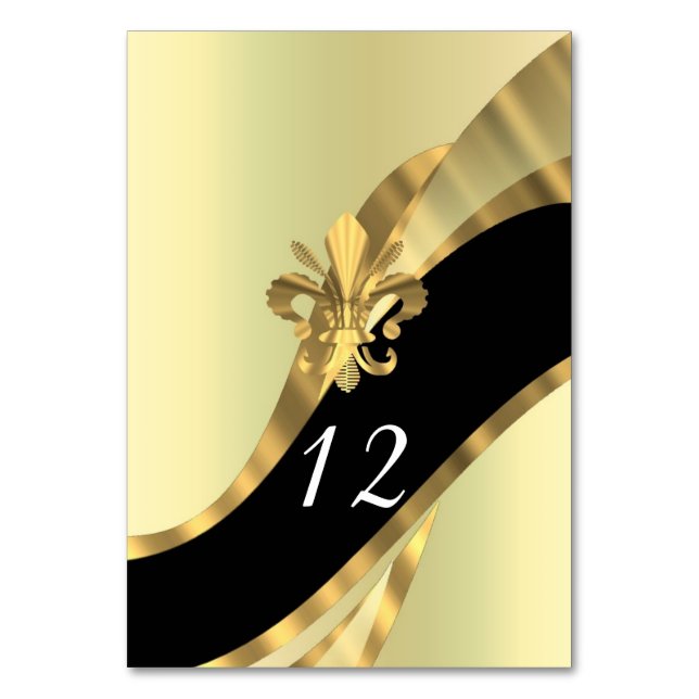 Numeração De Mesa Flurrante de folhas, preto e dourado (Frente)