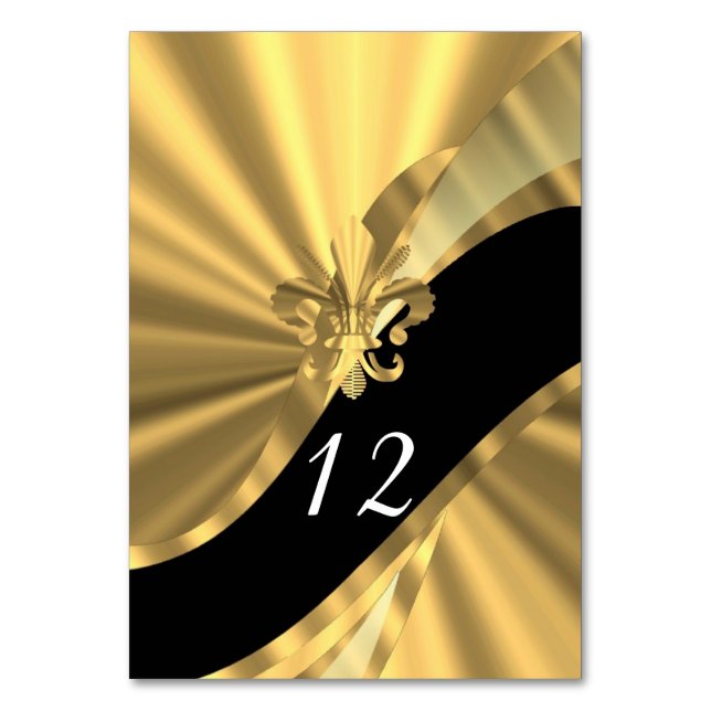 Numeração De Mesa Flurrante de folhas, preto e dourado (Frente)