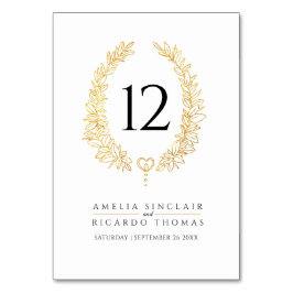 Numeração De Mesa Folha de coroa Oval em ouro no casamento branco