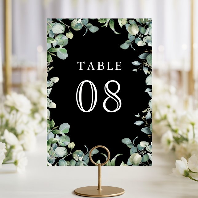 Numeração De Mesa Folhagem Moderna de Eucalipto Casamento Preto (Criador carregado)