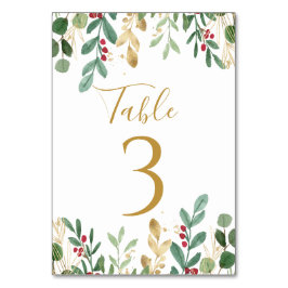 Numeração De Mesa Folhagem Verde Bagas Vermelhas Natal Casamento