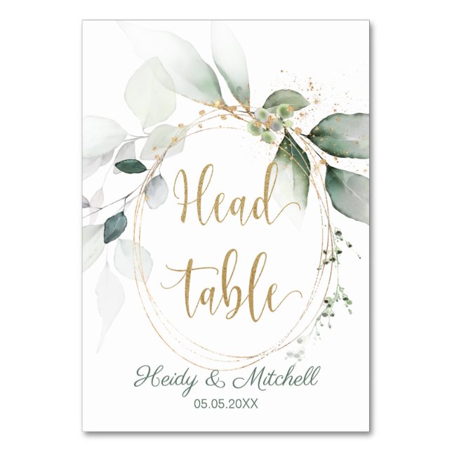 Numeração De Mesa Folhagem verde e dourada, Mesa da cabeça, (Frente)