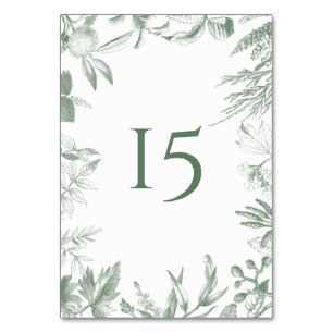 Numeração De Mesa Folhas Botânicas Verde Folhagem Aquarela
