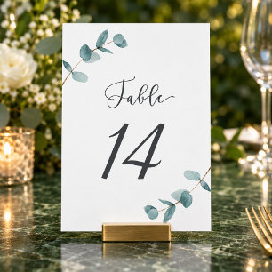 Numeração De Mesa Folhas de Eucalipto Simples e Elegantes Caligrafia