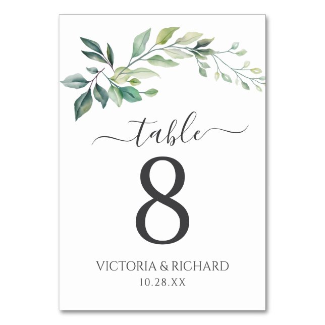 Numeração De Mesa Folhas de Eucalipto Verde Moderno Aquarela (Frente)