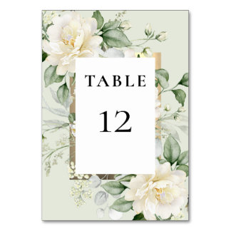 Numeração De Mesa Folhas de Sage Verde Elegantes Rosa Marfim e Moldu