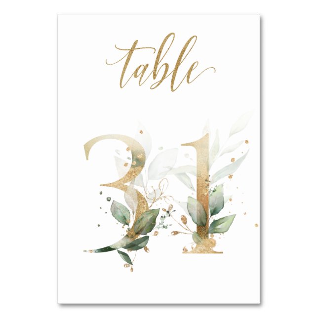 Numeração De Mesa Folhas Douradas Verdes Mesa 31, Número da Mesa (Frente)