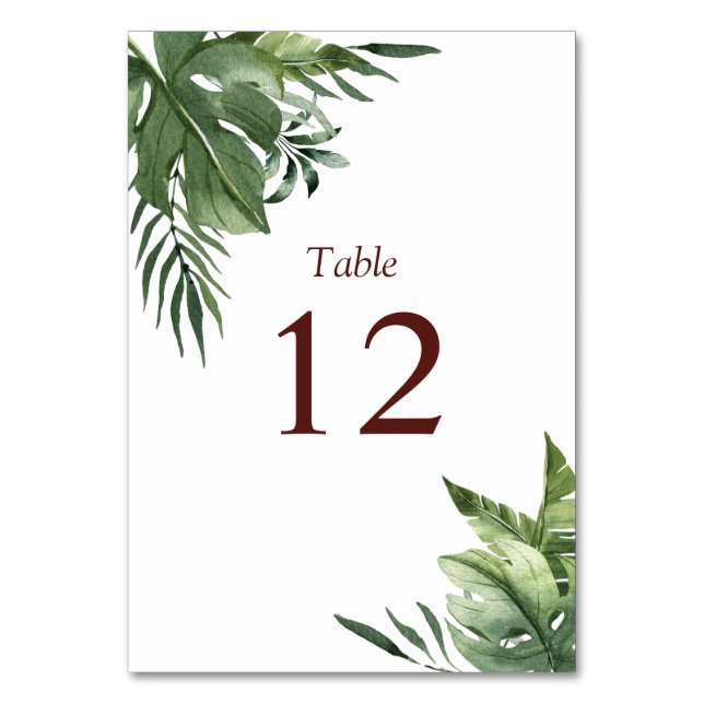 Numeração De Mesa Folhas Exóticas Tropicais de Palmeira Luxuriantes (Frente)