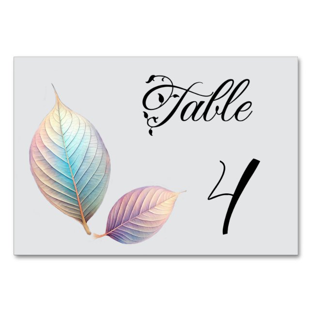 Numeração De Mesa Folhas Iridescentes Pastel Casamento Sonho Pastéis (Frente)