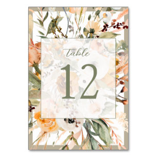 Numeração De Mesa Folhas Verdes Elegantes Casamento Floral de Outono