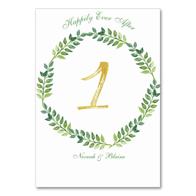 Numeração De Mesa Folhas Verdes Românticas - mesa de casamento - 1 a (Frente)