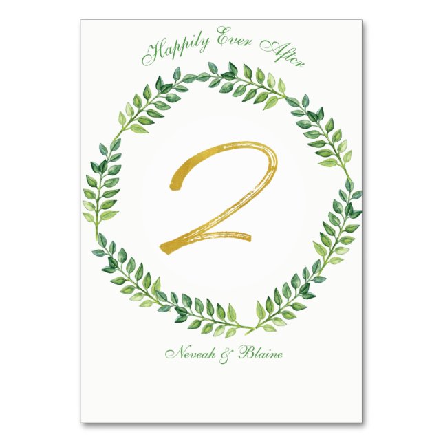 Numeração De Mesa Folhas Verdes Românticas - mesa de casamento - 2 a (Frente)