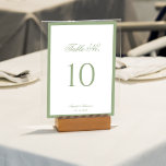 Numeração De Mesa Formal Classic Sage Green Border Script Wedding<br><div class="desc">Guide your guests with timeless elegance using this classic sage green wedding table number. Featuring a clean white background, soft sage green border, graceful script heading, and a bold, easy-to-read number, this design blends traditional charm with a minimalist aesthetic. Perfect for classic, formal, garden, or modern weddings, this table number...</div>