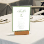 Numeração De Mesa Formal Classic Sage Green Wedding Seating Chart<br><div class="desc">Display your wedding seating in timeless style with this formal sage green seating chart table number. Designed with a crisp white background, soft sage green border, elegant script table heading, and clean guest name layout, this piece offers both beauty and clarity for your reception. Ideal for classic, formal, garden, or...</div>