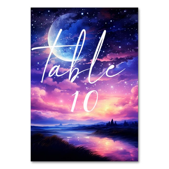 Numeração De Mesa Formas de Lua Cheia Celestiais Nuvens Casamento Mí (Frente)