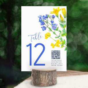 Numeração De Mesa Foto azul de flor silvestre compartilhada QR