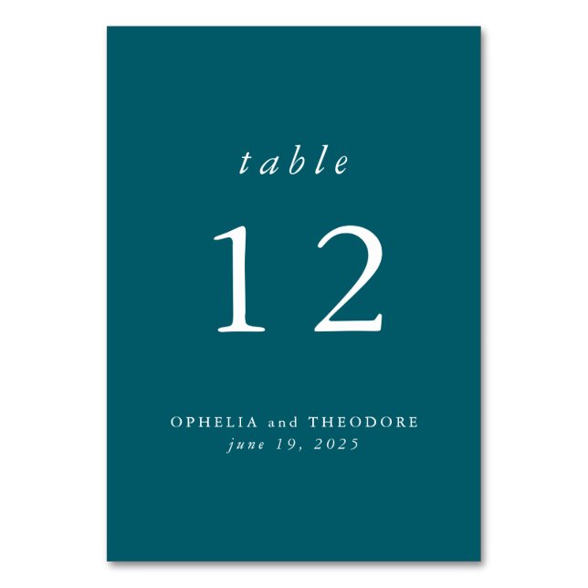 Numeração De Mesa Foto de Casamento com Verde Botânico Teal Watercol (Frente)