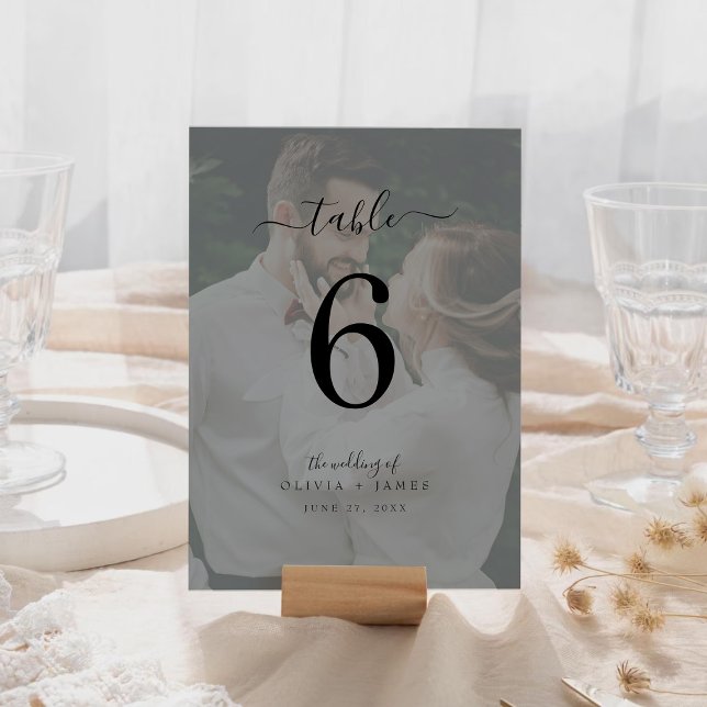Numeração De Mesa Foto de Casamento de Caligrafia Clássica Minimalis (Minimalist Classic Calligraphy Wedding Photo Table Number)
