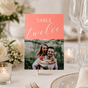 Numeração De Mesa Foto de Casamento Rosa-Coral Elegante