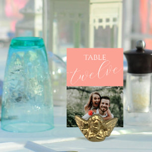 Numeração De Mesa Foto de Casamento Rosa-Coral Elegante