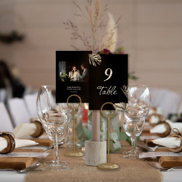 Numeração De Mesa Foto de Casamento Simples Elegante Preto e Dourado