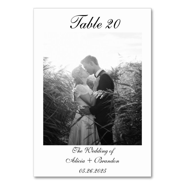 Numeração De Mesa Foto de Script de Caligrafia Branca Mínima Preta (Frente)