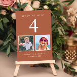 Numeração De Mesa Foto divertida Terracotta Wedding<br><div class="desc">Divirta-se com a sua decoração de recepção de casamento com estas placas de números de mesas de terracota onde cada número de tabela corresponde a fotos da noiva e do noivo na mesma idade. Por exemplo, para a Mesa 4, personalize o número da tabela com "4" e adicione fotos da...</div>