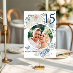 Numeração De Mesa Foto Romântica De Casamento Floral Azul